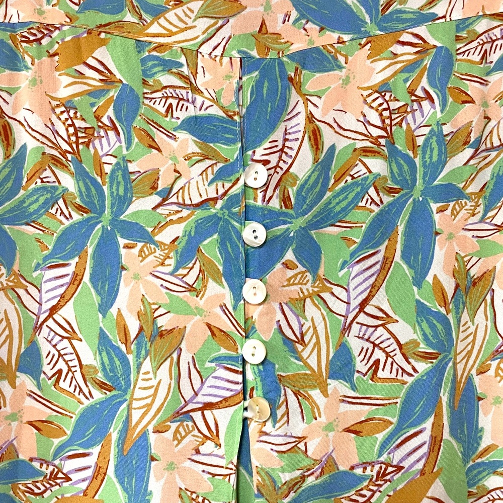 NWT Liza Byrd Mason Green Blue Brown Floral 3/4 Sleeve Button Down Blouse Sz S - Picture 6 of 7